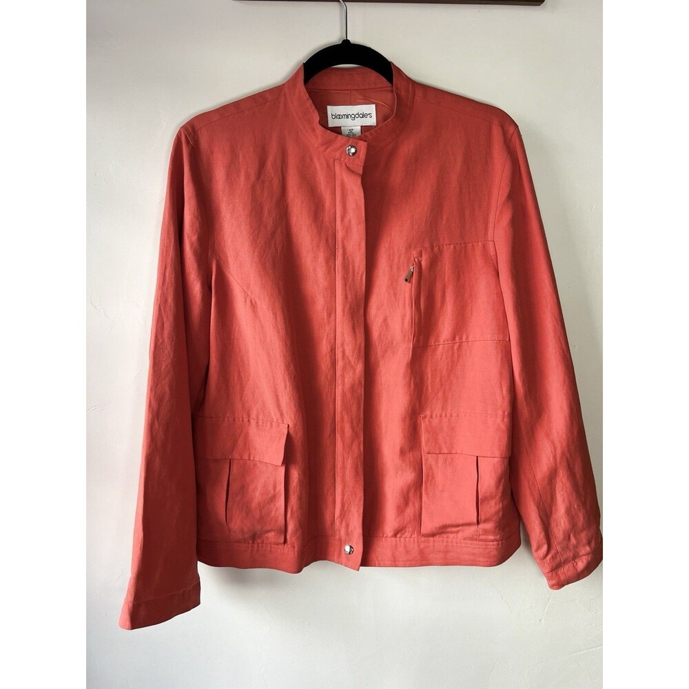 Bloomingdale's Coral Silk Blend Zip Utility Jacket Women's 12P Petite